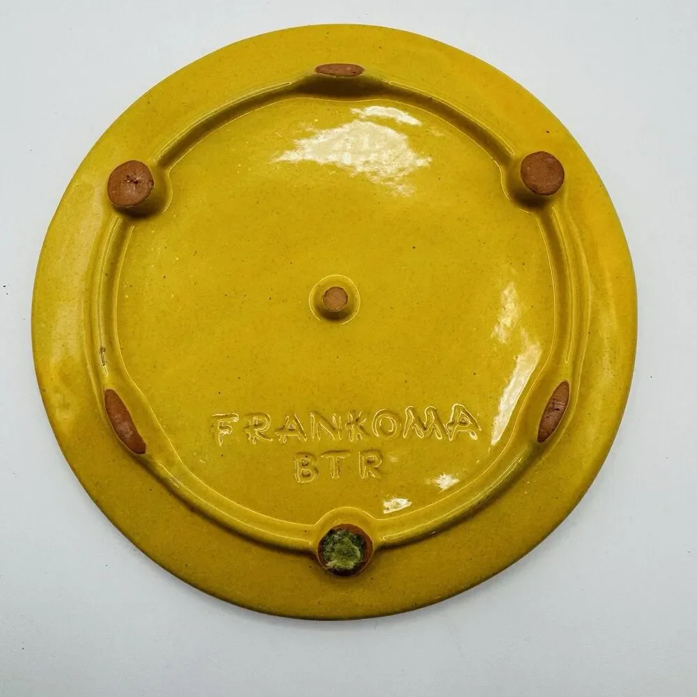 FRANKOMA Art Pottery BUTTERFLY Trivet Ceramic yellow Round Footed Hot Plate